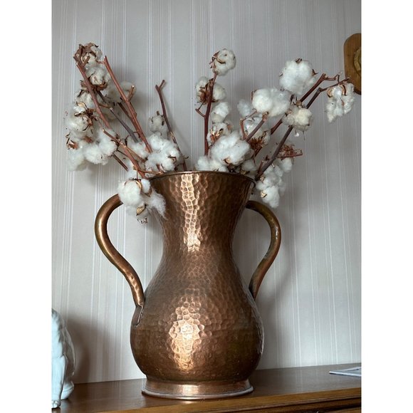 17.5" Hand Hammered Copper Two Handle Vase Tabletop Decor Unsigned - Picture 1 of 8